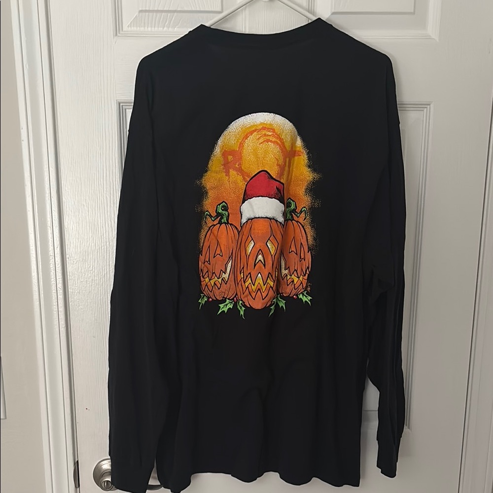 Black Halloween Long Sleeve Shirt with Pumpkin Design